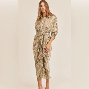 Snake Print Button Down Shirt Midi Dress Size Small